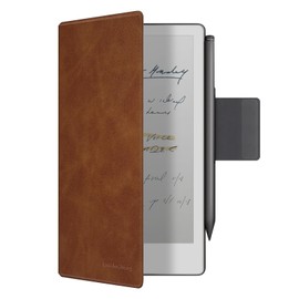 LaoShuSheng Magnetic Case for 7.3" Remarkable Paper Pro Move Tablet 2025 | Slim Lightweight PU Leather | Book Folio Cover | with Pen Clasp | Smart Auto Sleep/Wake | (Brown)