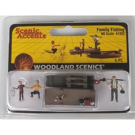 Woodland Scenics A1923 Family Go Fishing Dog Woman Child Boat Boat Jetty Diorama River Lake Sea 1:87 Track H0 HO Family Fishing