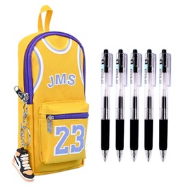 SIORTIO Pencil Pouch Basketball Jersey-Shaped Large Capacity Fashionable Minimalism + 6 Gel Pens & Sneaker Keychain (Yellow 23)