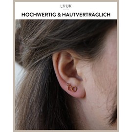 LUUK LIFESTYLE Simple Stainless Steel Earrings, Women's Stud Earrings, Lucky Charm Gift for Women and Girls, Filigree & Waterproof, 3 Rings, Rose Gold