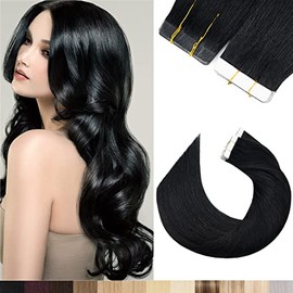 20 Pcs 20" Tape in Hair Extensions 100% Real Human Hair Skin Weft 30g/Set #Jet Black