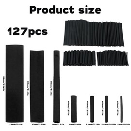 127Pcs Heat Shrink Tubing Kit, 7 Sizes Heat Shrink Sleeving, Durable Shrink Wrap Tubing, Black Insulation Sleeve, Ideal for Electric Insulation, for Different Wire Gauges and Cable Sizes