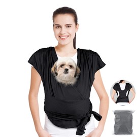 Dog Sling Carrier for Small Dogs, Front Handsfree Cat Sling Carrier Adjustable Size Anti-Anxiety Pet Sling, Breathable Mesh Cloth Reducing Back Pain Suitable for 0-15 Pound Puppies (Black)