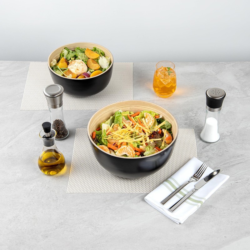Restaurantware Bambuddha 30 oz Round Black Spun Bamboo Large Salad