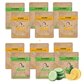 ORIGINAL DERMA BEAUTY 12 PK Vegan Face Masks for Skincare - Coconut, Aloe, Vitamin, Cucumber Facial Sheet Mask Korean Skin Care (12PK Cucumber & Vitamin)
