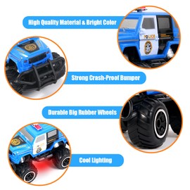 Pup Go Police Car Remote Controlled with Light for Children 3-9 Years, Robust Police Car Toy Toddler, Mini RC Car, Monster Truck, Offroad, Indoor, Outdoor, Christmas, Birthday Gift, Boy, Blue