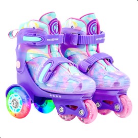 METROLLER Adjustable Kids Balance Roller Skates for Toddler Ages 3-6 Rainbow Unicorn Illuminating Rollerskates for Girls Ages 5-8 Three-Point Type Suitable for Beginners Children