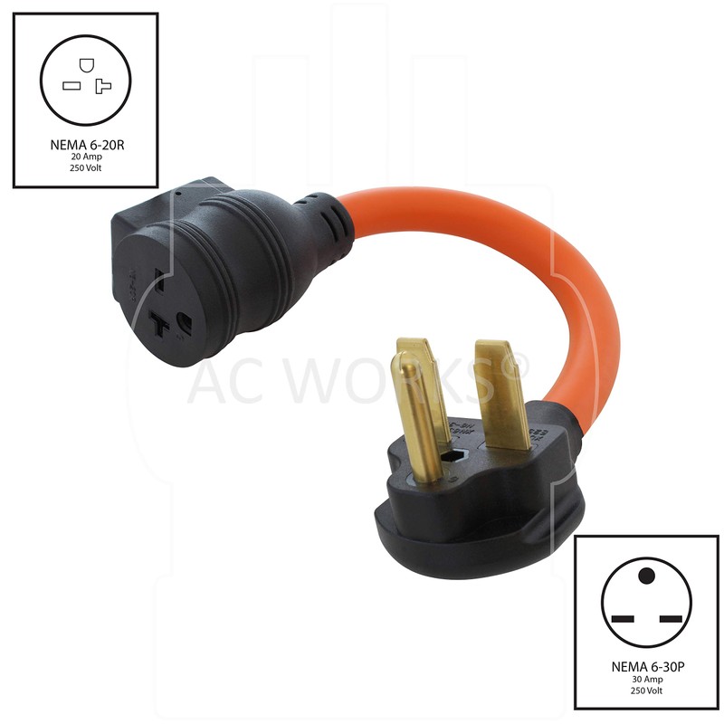 AC WORKS 30A 250V 3-Prong 6-30P Plug to 6-15/20 20A