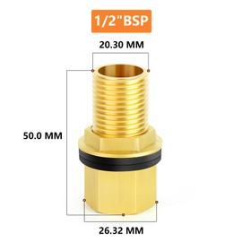 GASHER 2 pieces brass 1/2 inch female 1/2 inch male bulkhead tank connector adapter fitting with rubber ring
