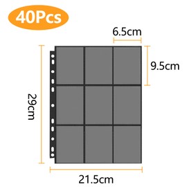 Newpop Pack of 40 Trading Card Sleeves Double-Sided 720 Pockets, Black Card Sleeves, Empty Trading Folder Films 11 Holes, Trading Card Accessories, Basketball / Football Cards