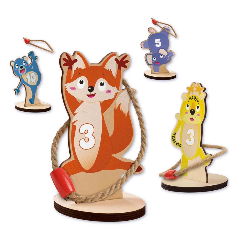 SES Creative 02312 - Ring toss, wooden animals with rope