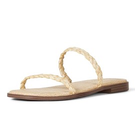 The Drop Women's Paris Square Toe Two Strap Flat Sandal, Braided Strap Raffia, 8.5