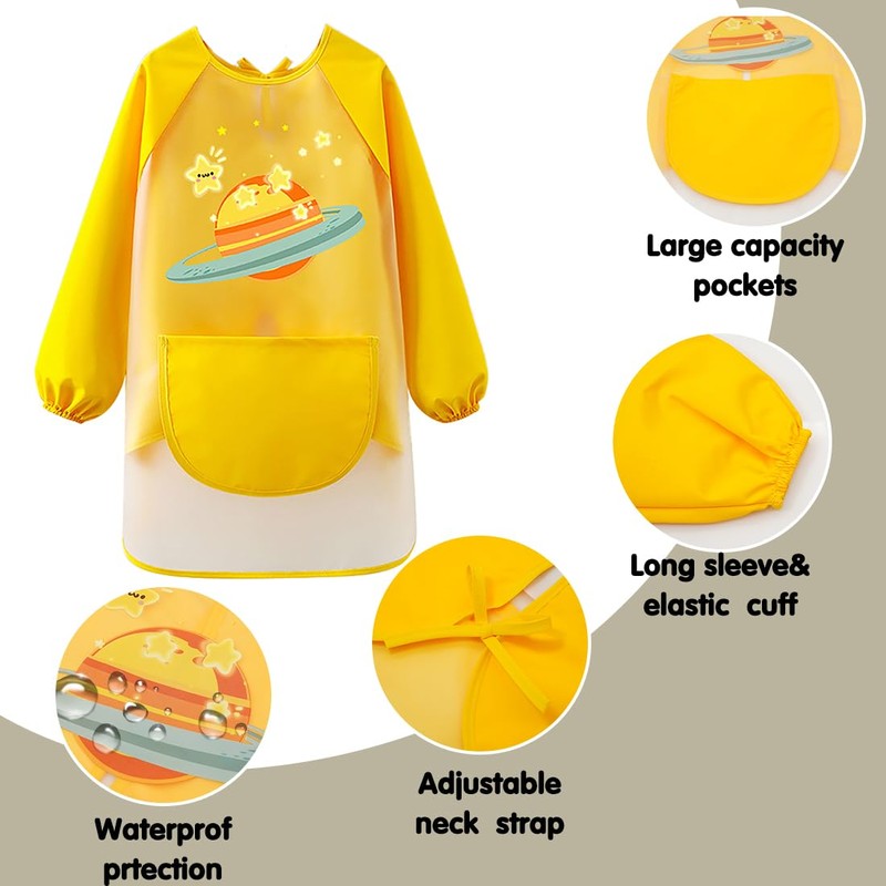 LXOrdora Kids Art Apron Waterproof Smock Long Sleeved Planet L