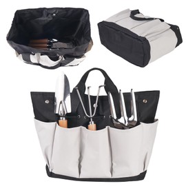 Garden Tool Bag, Gardening Tote with 8 Deep Pockets, Canvas Garden Tool Storage Bags, Large Volume Organizer Bag for Garden Tool Kit Holder for Indoor and Outdoor Gardening(Tools Not Included)