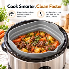 Slow Cooker Divider Liner for 6–8 Qt Crockpots – Reusable Silicone Insert for Cooking Multiple Foods in Separate Sections