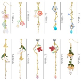 NEWITIN 6 Pairs Flower Earrings for Women Hypoallergenic Earrings Butterfly Flower Tassel Earrings Statement Long Earrings Flower Dangle Earrings for Women