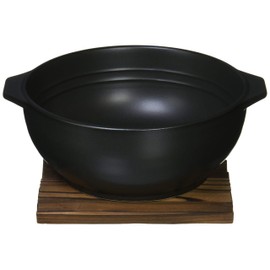 Kanese G-738K Super Heat Resistant Rice Bowl with Hand, Black with Grilled Cedar Board