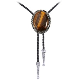 Jeilwiy Bolo Tie with Natural Tiger Eye Stone Western Bolo Ties for Men Native American Cowboy Necktie Bolo Necklace