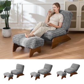 MAXYOYO Modern Adjustable Accent Chair with Ottoman, Upholstered Living Room Chair with Footrest Set, Soft Reclining Lounge for Bedroom, Apartment, Office, Grey