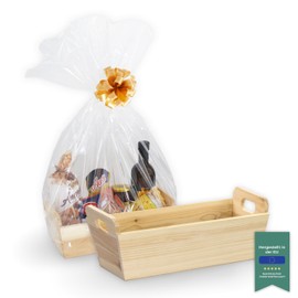 LAUBLUST FSC® Empty Wooden Gift Basket - Gift Basket for Filling - Solid Wood Flower Box with Handles as a Gift Basket for Christmas New Year's Eve - Approx. 35 x 13 x 15 cm Plant Pot Natural
