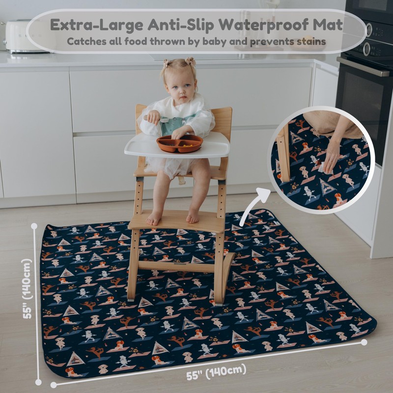 55"x55"Jumbo Thick 4-Layer Baby Splat Mat for Under High Chair,