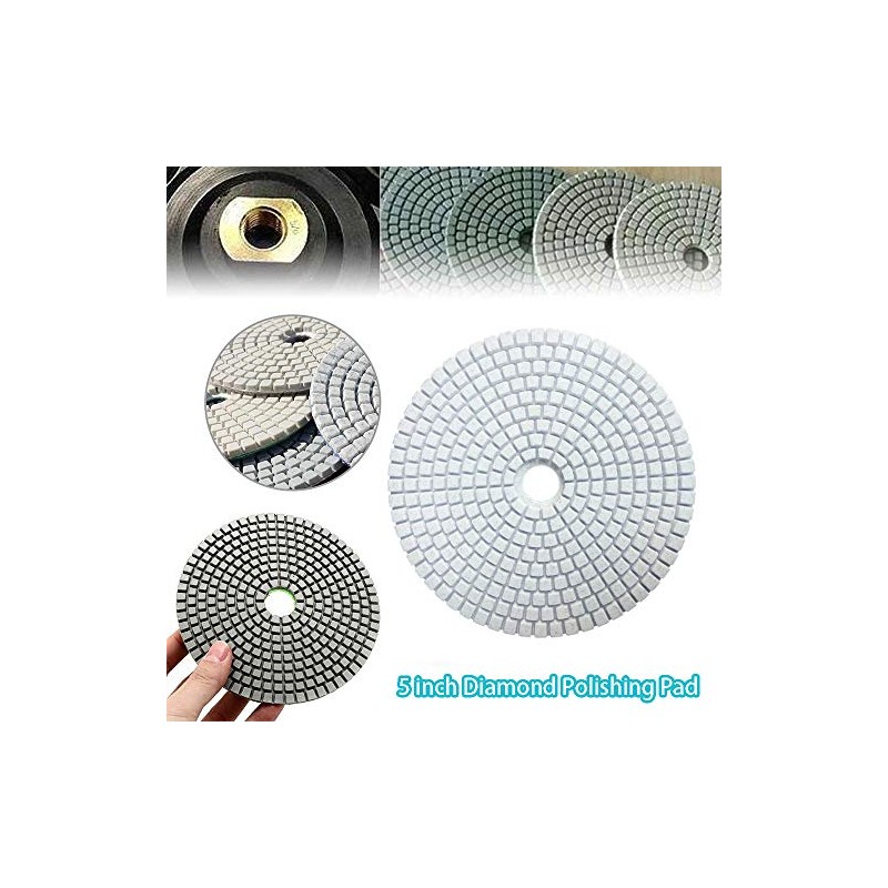 GWEI 5 Inch Wet/Dry Diamond Polishing Pads Universal 125mm Grinding