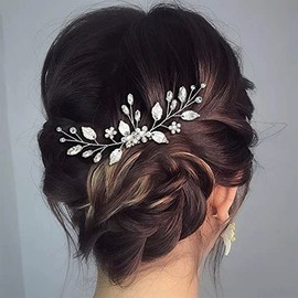 Easedaily Leaf Bride Wedding Hair Comb Silver Crystal Bridal Hair Piece Rhinestone Hair Accessories for Women and Girls