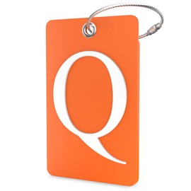Luggage Tag Initial – Fully Bendable Tag w/Stainless Steel Loop (Orange) (Letter Q)