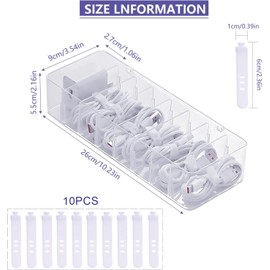 Organizador de Cables con 10 Bridas, Plástico Transparente Caja Organizadora Electrónica, Para Encimera, Organizador de Escritorio, Para Auriculares, Cargador, Cable de Datos