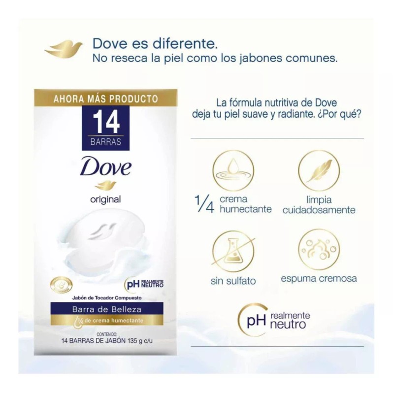 Dove Jabón En Barra Dove Original 14 Pzas De 135