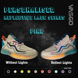 VASGO Round Shoe Laces Reflective For Sneakers (Pink, 43inches/110cm)