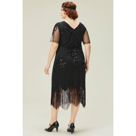 BABEYOND Great Gatsby Dresses for Women Plus Size Cocktail Dress 1920s Flapper Costume for Women Black