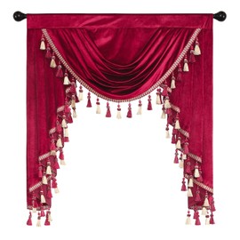 VOGOL Vintage Waterfall Valance for Living Room, Super Soft Velvet Swag Curtain Rod Pocket Window Panel for Bedroom Nursery, 1 Pack, 39" Wide, Burgundy