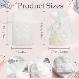 ISKYBOB Set of 20 White Lace Organza Gift Bags,Embroidery Drawstring Sachet Bag White Muslin Jewelry Pouch Rustic Wedding Favors，4 x 6IN (White)