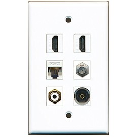 RiteAV - 2 HDMI 1 Port RCA White 1 Port Coax Cable TV- F-Type 1 Port Toslink 1 Port Cat5e Ethernet White Wall Plate