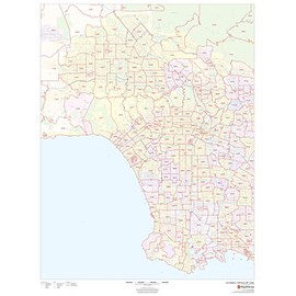 Los Angeles, California Zip Codes - 36" x 48" Paper Wall Map
