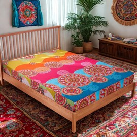 Bohemian Fitted Sheet Twin XL Size - 15" Deep Pocket Wrinkle-Resistant Microfiber Bed Sheet | All-Season Elastic Mattress Cover with Artistic Floral Design, Rose Pink