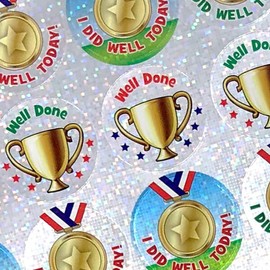 175 Holographic Sparkly Mixed Sports Day Childrens Pupils Motivational Reward Stickers 37mm Primary Teaching Services