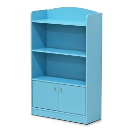 Furinno Lova Engineered Wood Bookshelf with Storage Cabinet in Light Blue