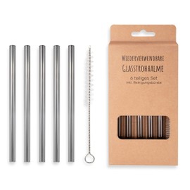 CEY Glass Straws, Reusable, Straw, Straight and Curved Straws, Dishwasher Safe, Includes Cleaning Brush, 20 cm - 12 cm (Grey, Pack of 5 | + Brush | 15 cm)