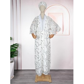 HD Women's African Style Sequin Bubu Dress White Lace Kaftan Gown One Size