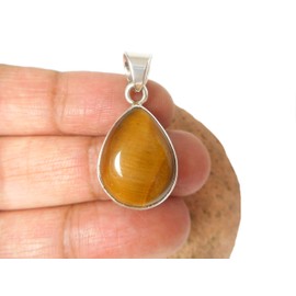 Art Gecko Sterling Silver Tiger Eye Teardrop Pendant Gemstone Pendant, Sterling Silver, Tiger Eye