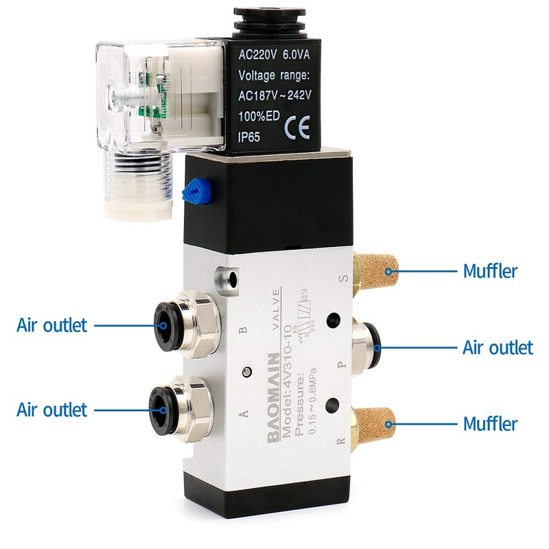 Baomain Pneumatic Solenoid Valve 4V310-10 AC 220V PT 3/8" 2