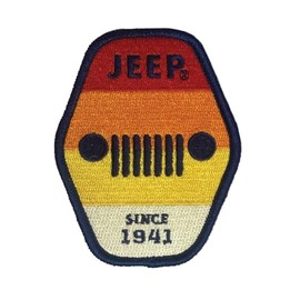 Jeep Grille Logo with Stripes Embroidered Patch | 3" X 4" Heat Seal Patch for Clothes, Backpacks, Hats, Jackets, and Jeans