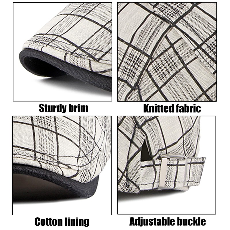 Rayson Flat Cap Men's Beret Cap Checked Adjustable Beret Hat