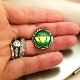 Irish Green Claddagh Lapel Tie Pin Brooch, Cufflinks, Irish Scottish Friendship Love Honor gift for Men Women