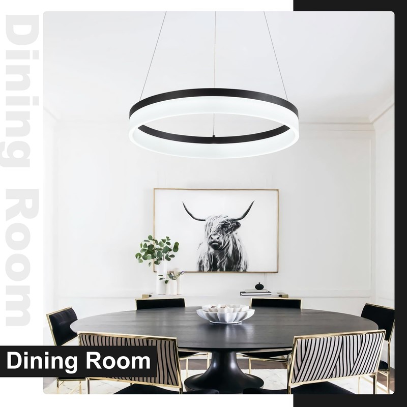 Buccleuch Black LED Chandelier, Dimmable Round Chandelier for Dining Room