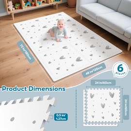 PIGLOG XL Baby Play Mat-72”x 48” Puzzle Play Mat,with 6 Foam Floor Tiles,Waterproof,Interlocking Foam Baby Mat for Babies&Toddlers,Expandable Tiles with Edges,Tummy Time Mat(Love)