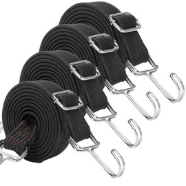 JETAINE Bungee Cords With Hooks, 4 Pack Adjustable Bungee Straps, 80CM Long Flat elastic Rope with Hooks, Large Heavy Duty Rubber Elastic Straps with Metal Buckle for Bike Camping Luggage Roof Racks