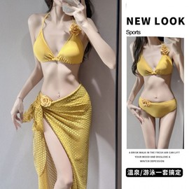 Women's Bikini Beachwear for Pool & Staycations, a62 Two-Piece Set by Beach Island Hyoo L/Yellow 2ea